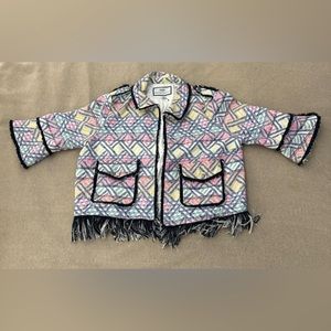 HILARY RADLEY Blazer Women Top Fringed Tweed Fringed Knitted Jacket Multi Sz 16